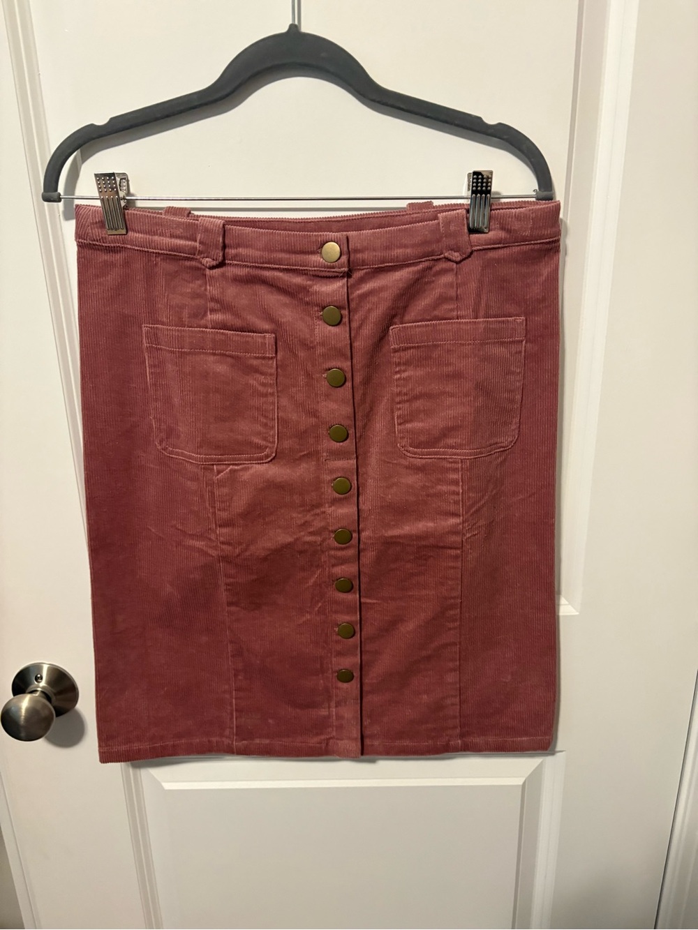 bohme Button-Front Corduroy Pencil Skirt in Rose